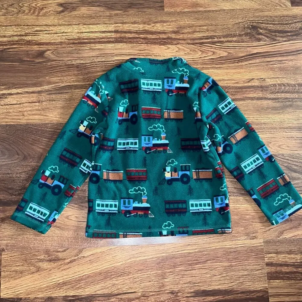 NEW Children’s Place Green Fleece Train Print 1/4 Zip Pullover Top